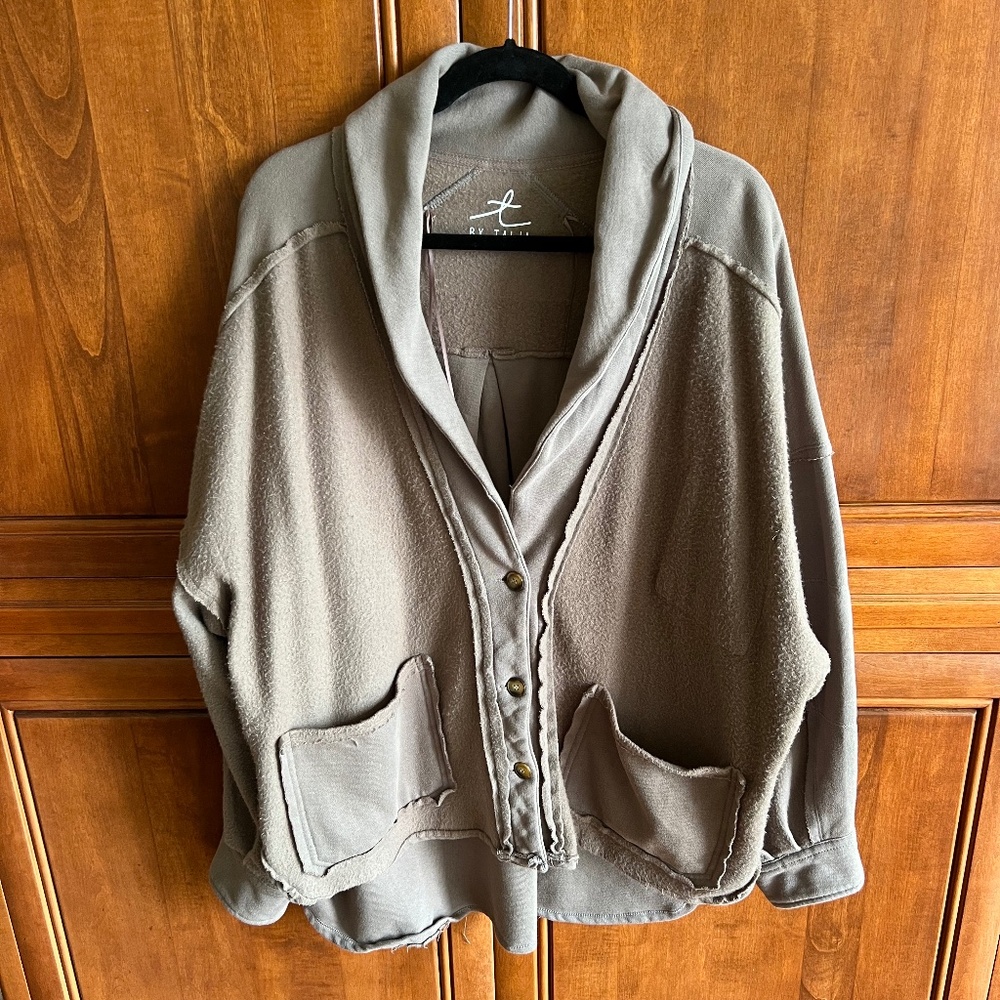 Brown reverse Shacket sweater jacket